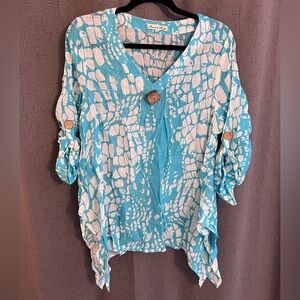 Women’s Blue and White Top Cover up Size Large